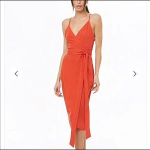 NWT Forever 21 Orange Wrap Tie Midi Dress